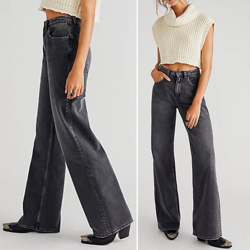 NWT Free People Tinsley Baggy High Rise Utility Jeans Charcoal Wash Size 29 | 8